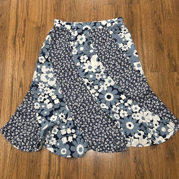 Michael Kors Collection Skirt Womens 6 Silk Floral Midi Navy Blue Semi Sheer - Picture 6 of 6